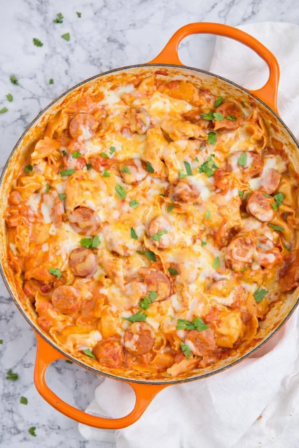 Creamy Sausage & Tomato Tortellini Skillet