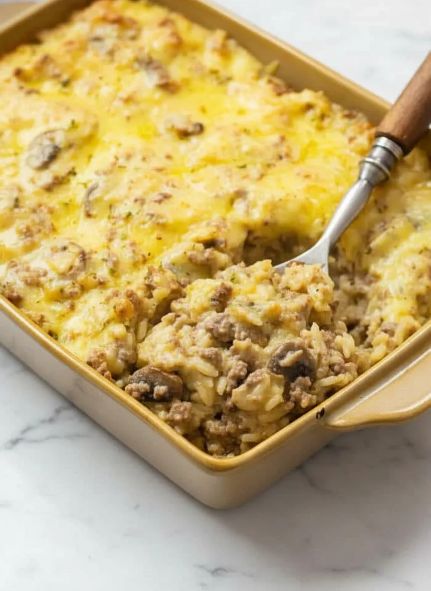 Cheesy Ground Beef and Rice Casserole