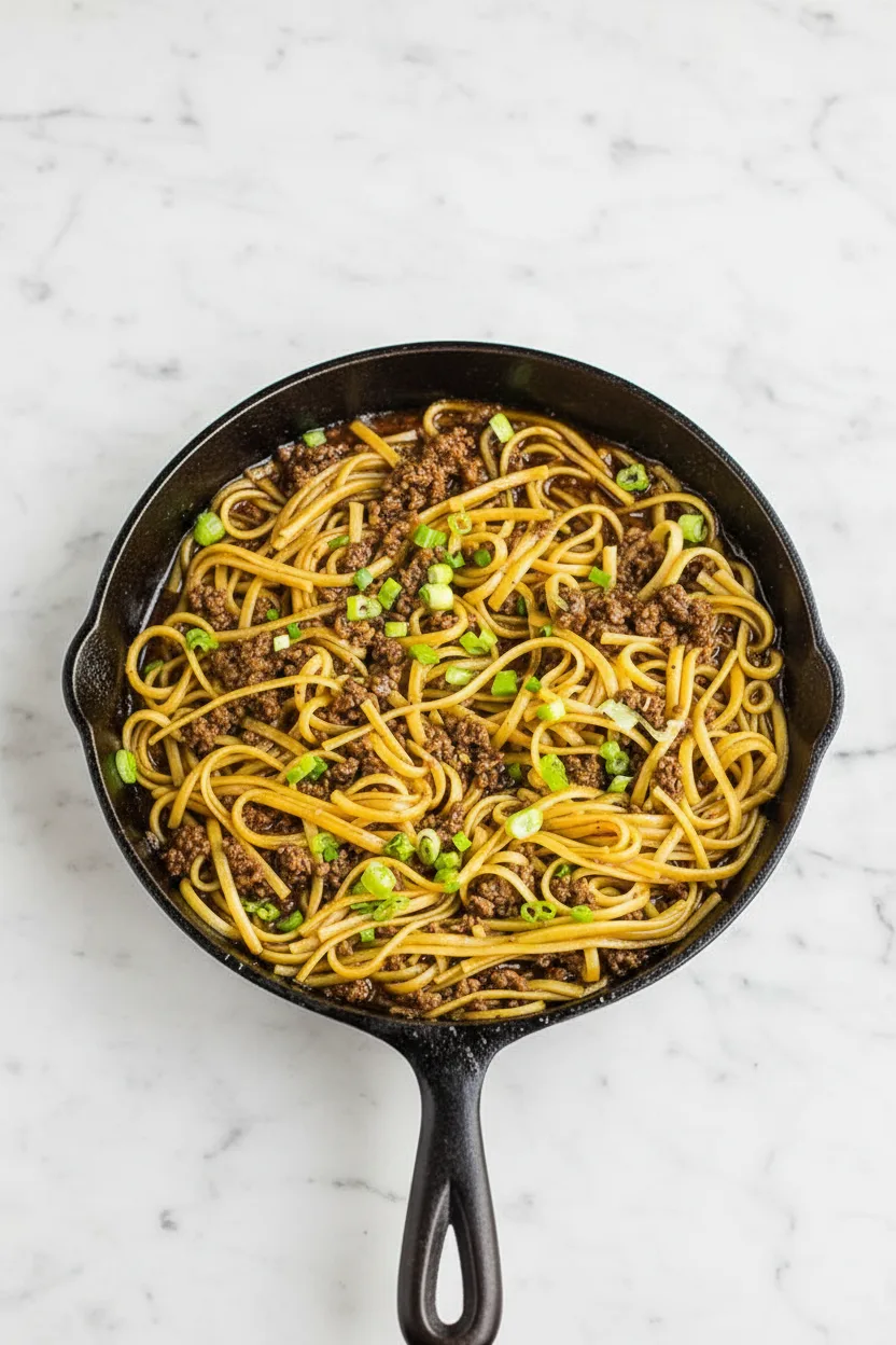 Mongolian Ground Beef Noodles Recipe