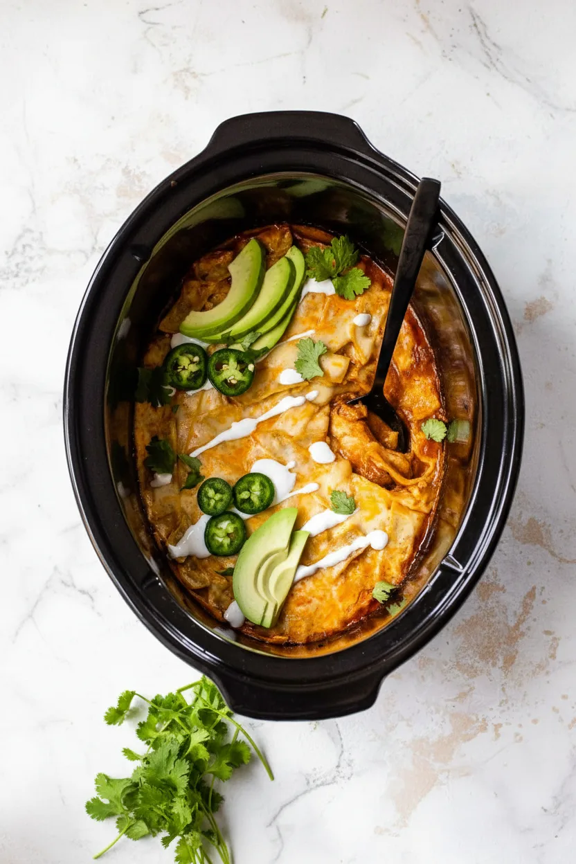 Easy and Delicious Crockpot Chicken Enchilada Casserole