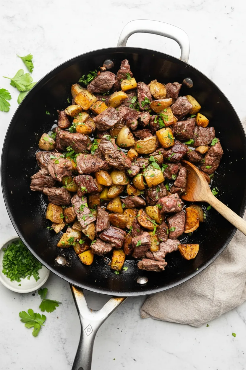 Garlic Butter Steak Bites and Potatoes