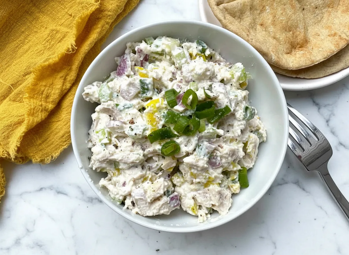 High Protein Cottage Cheese Chicken Salad with Banana Peppers