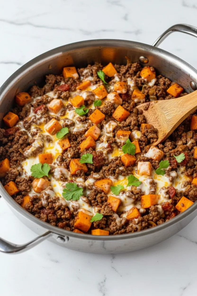 Southwest Ground Beef and Sweet Potato Skillet
