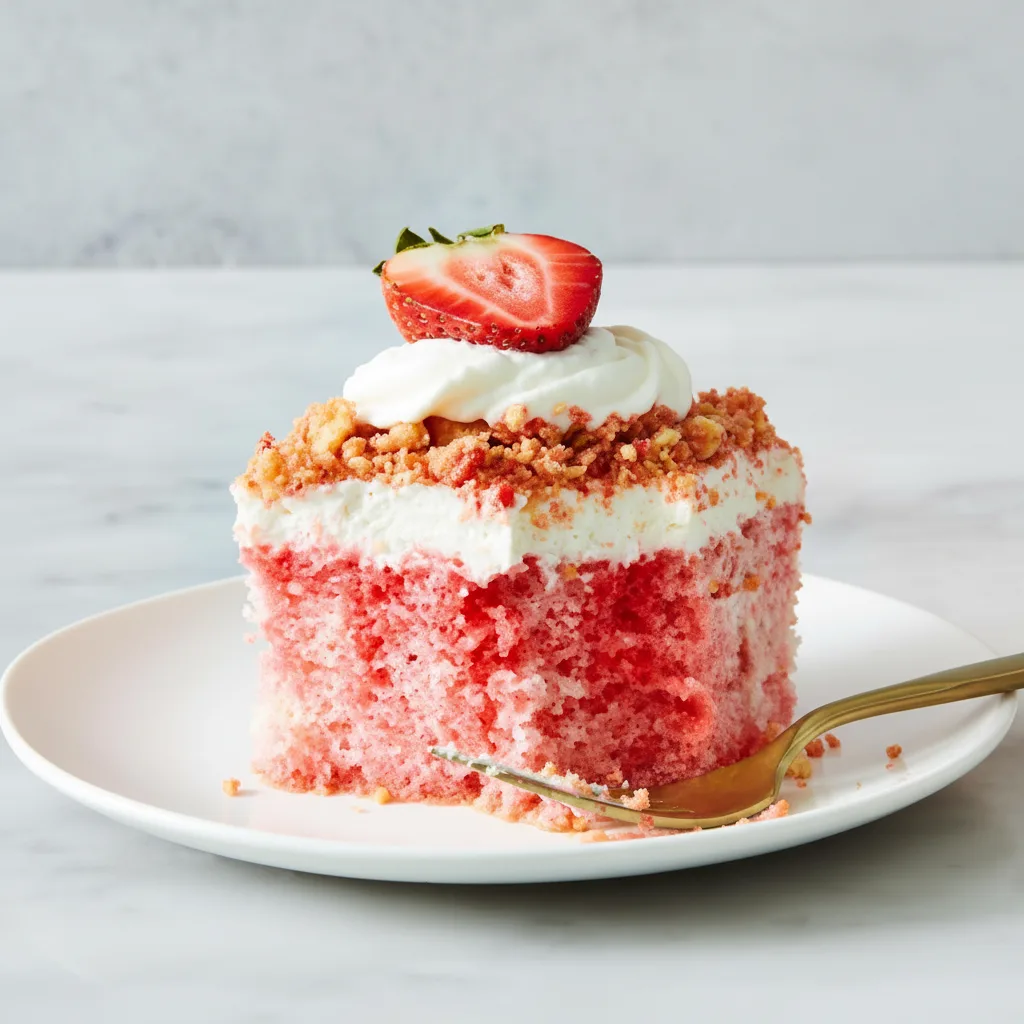 Strawberry Crunch Poke Cake